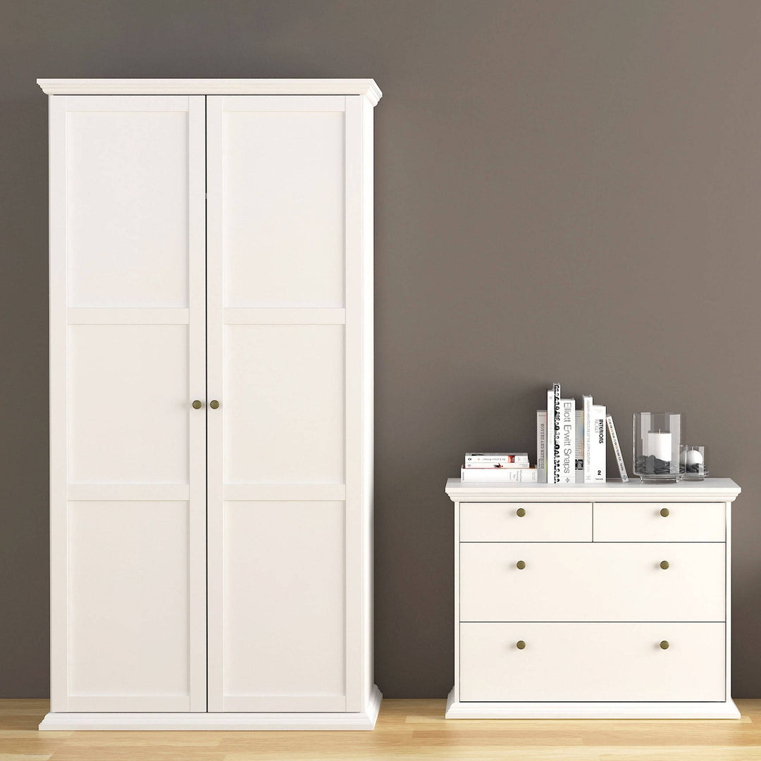 Paris Wardrobe with 2 Doors in White - TidySpaces