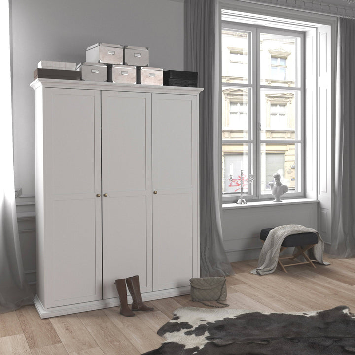 Paris Wardrobe with 3 Doors in White - TidySpaces