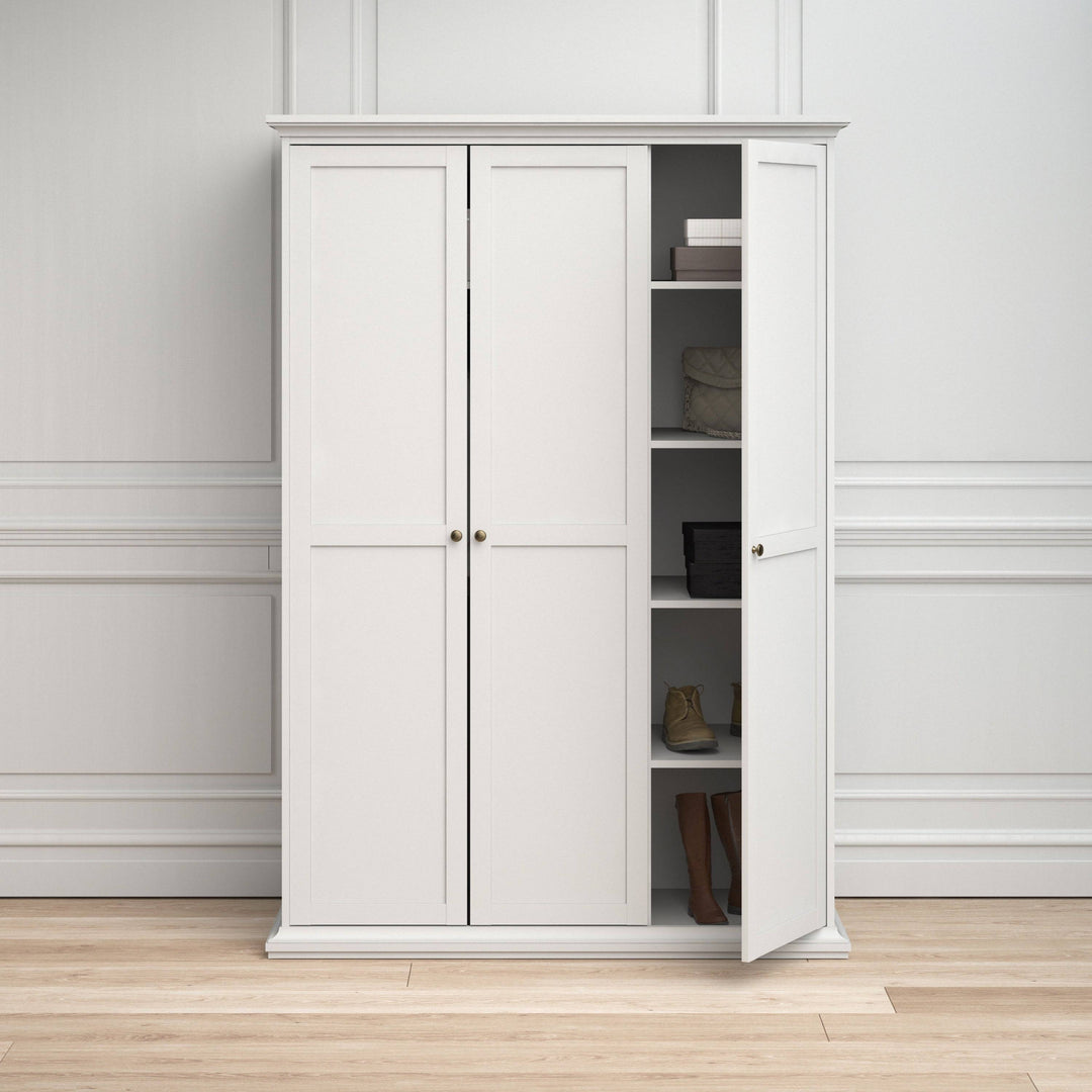 Paris Wardrobe with 3 Doors in White - TidySpaces