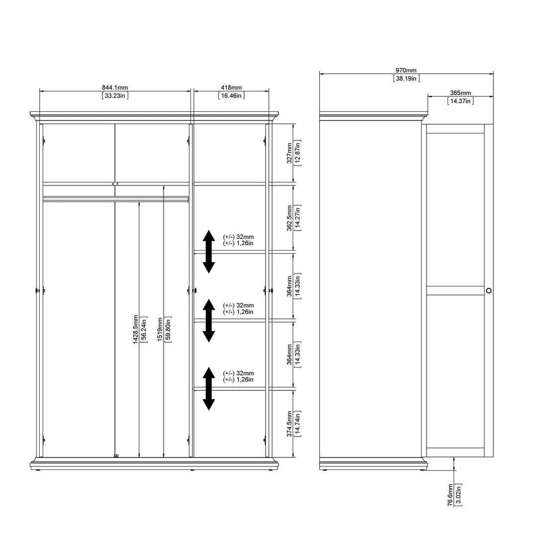 Paris Wardrobe with 3 Doors in White - TidySpaces