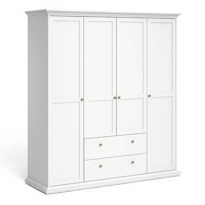 Paris Wardrobe with 4 Doors and 2 Drawers in White - TidySpaces