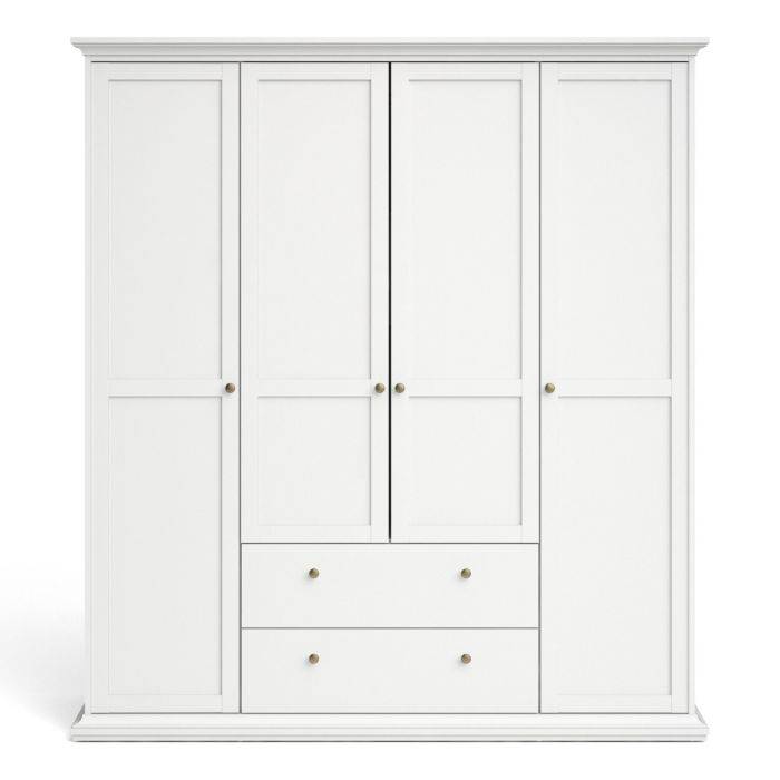 Paris Wardrobe with 4 Doors and 2 Drawers in White - TidySpaces