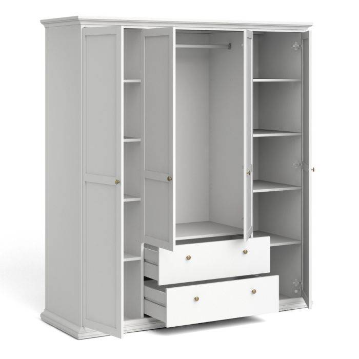 Paris Wardrobe with 4 Doors and 2 Drawers in White - TidySpaces