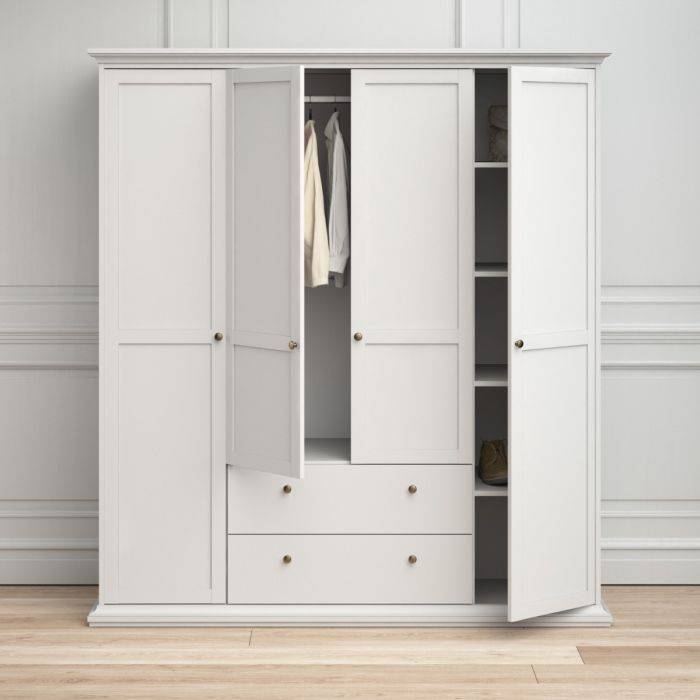 Paris Wardrobe with 4 Doors and 2 Drawers in White - TidySpaces