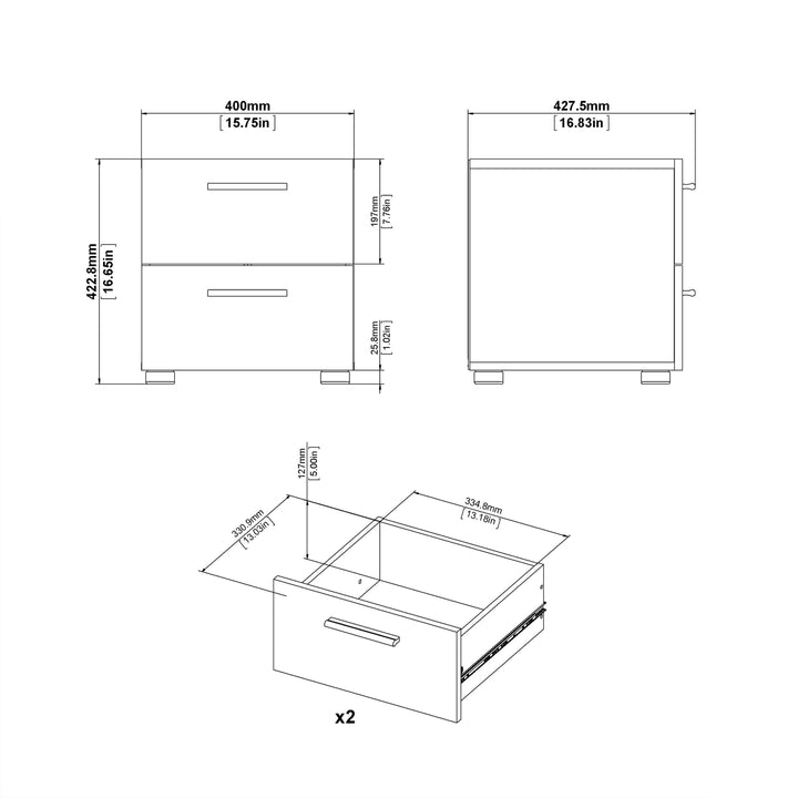 Pepe Bedside 2 Drawers in Black - TidySpaces