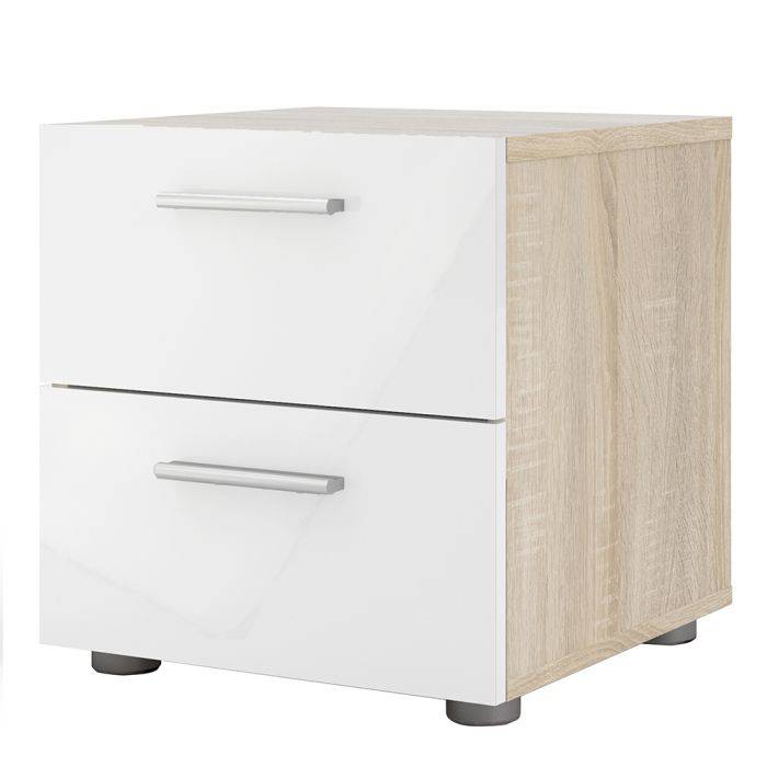 Pepe Bedside 2 Drawers in Oak with White High Gloss - TidySpaces