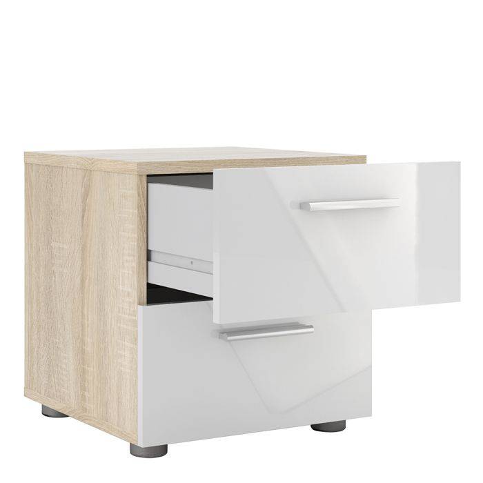 Pepe Bedside 2 Drawers in Oak with White High Gloss - TidySpaces