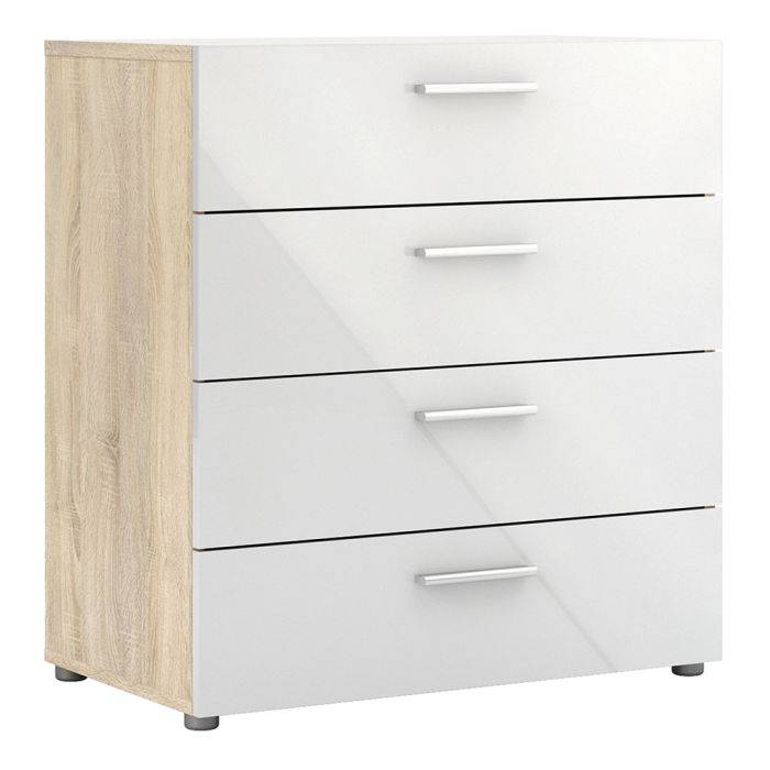 Pepe Chest of 4 Drawers in Oak with White High Gloss - TidySpaces