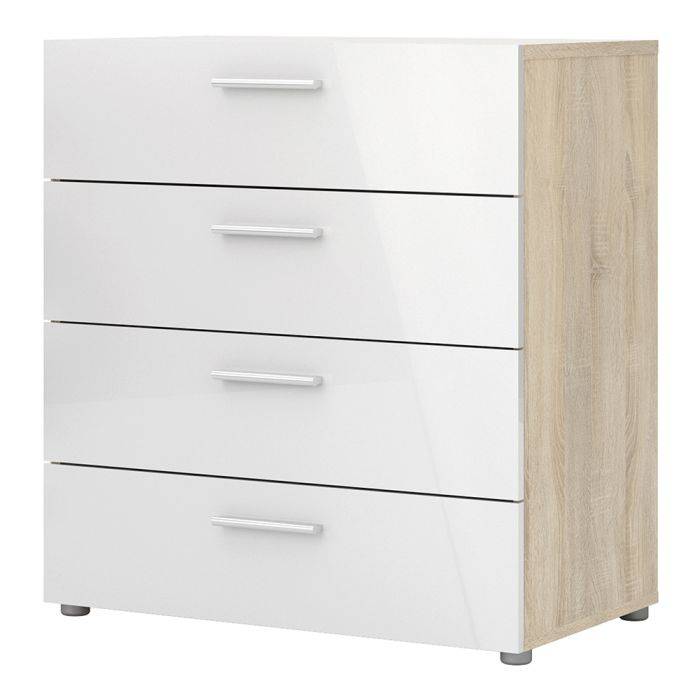 Pepe Chest of 4 Drawers in Oak with White High Gloss - TidySpaces