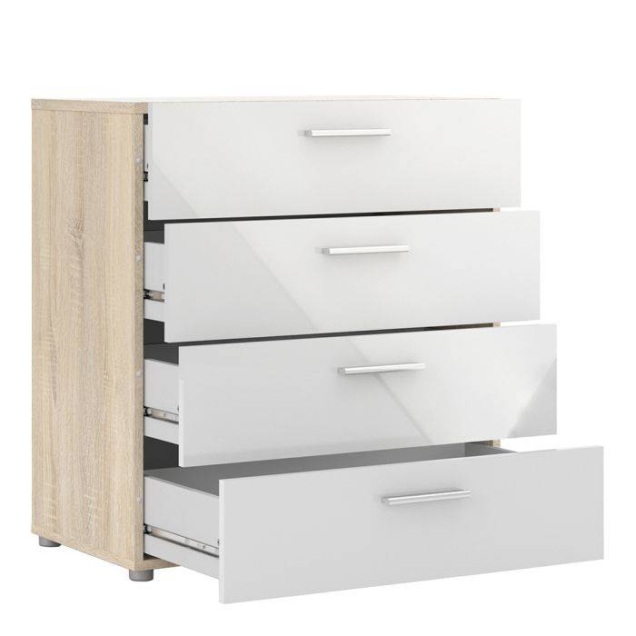 Pepe Chest of 4 Drawers in Oak with White High Gloss - TidySpaces