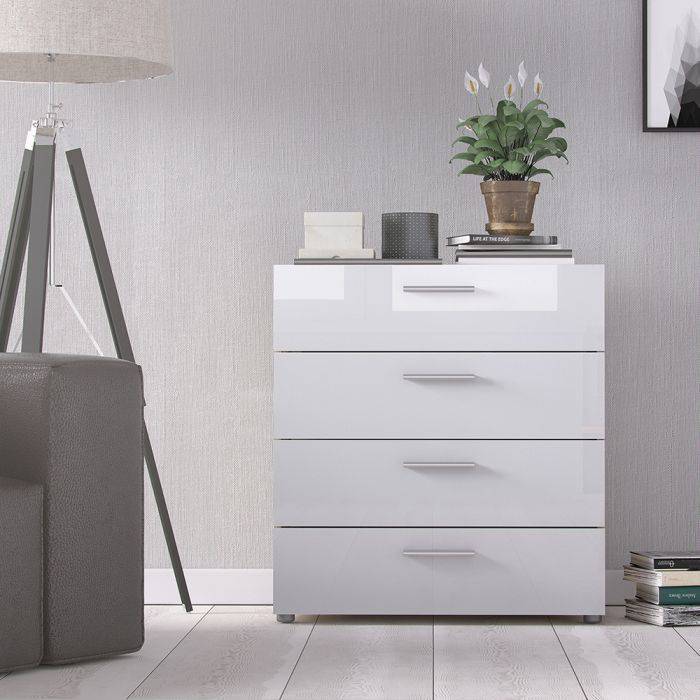 Pepe Chest of 4 Drawers in Oak with White High Gloss - TidySpaces