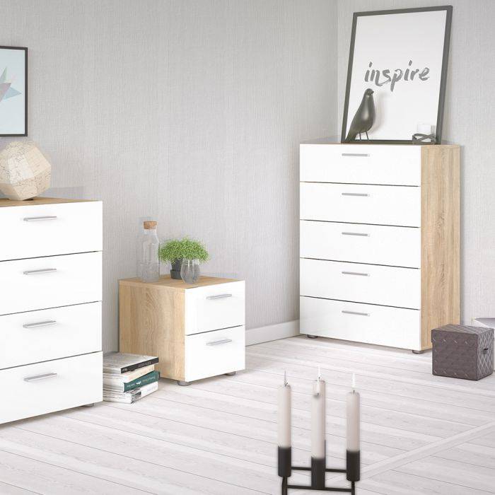 Pepe Chest of 5 Drawers in Oak with White High Gloss - TidySpaces