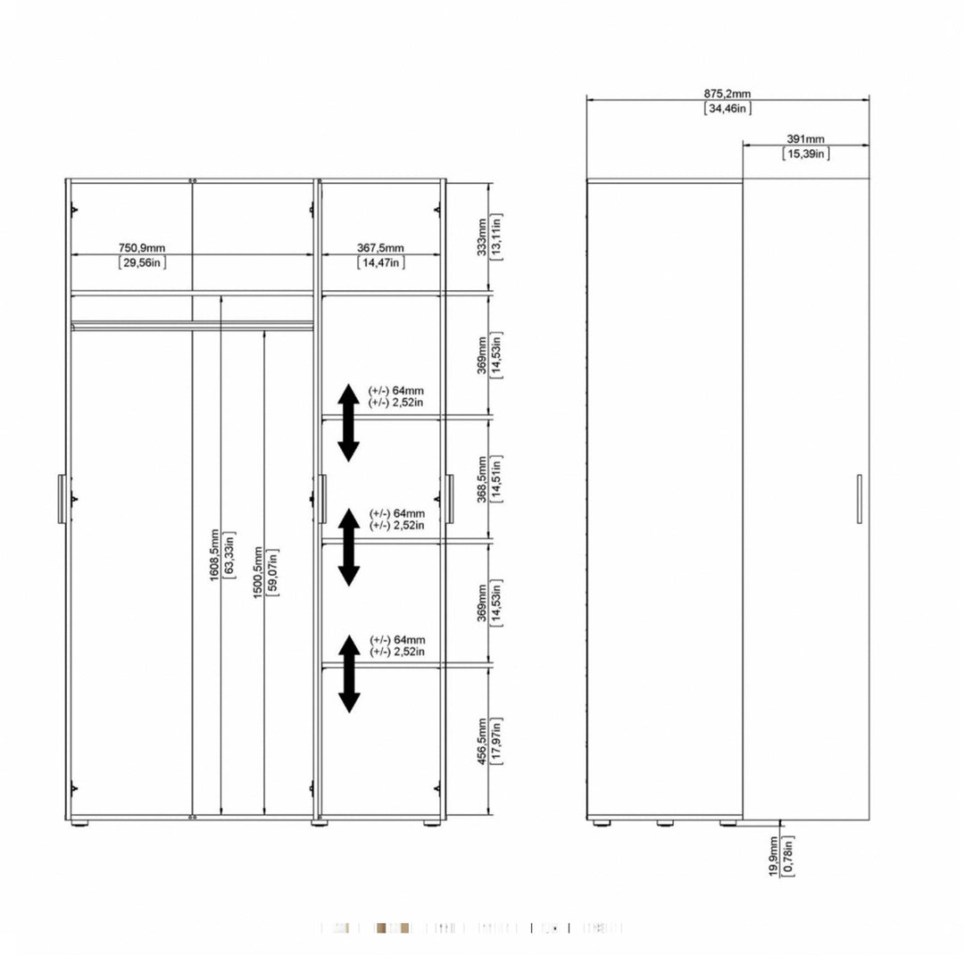 Pepe Wardrobe with 3 doors in Black - TidySpaces