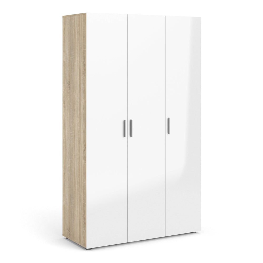 Pepe Wardrobe with 3 doors in Oak with White High Gloss - TidySpaces