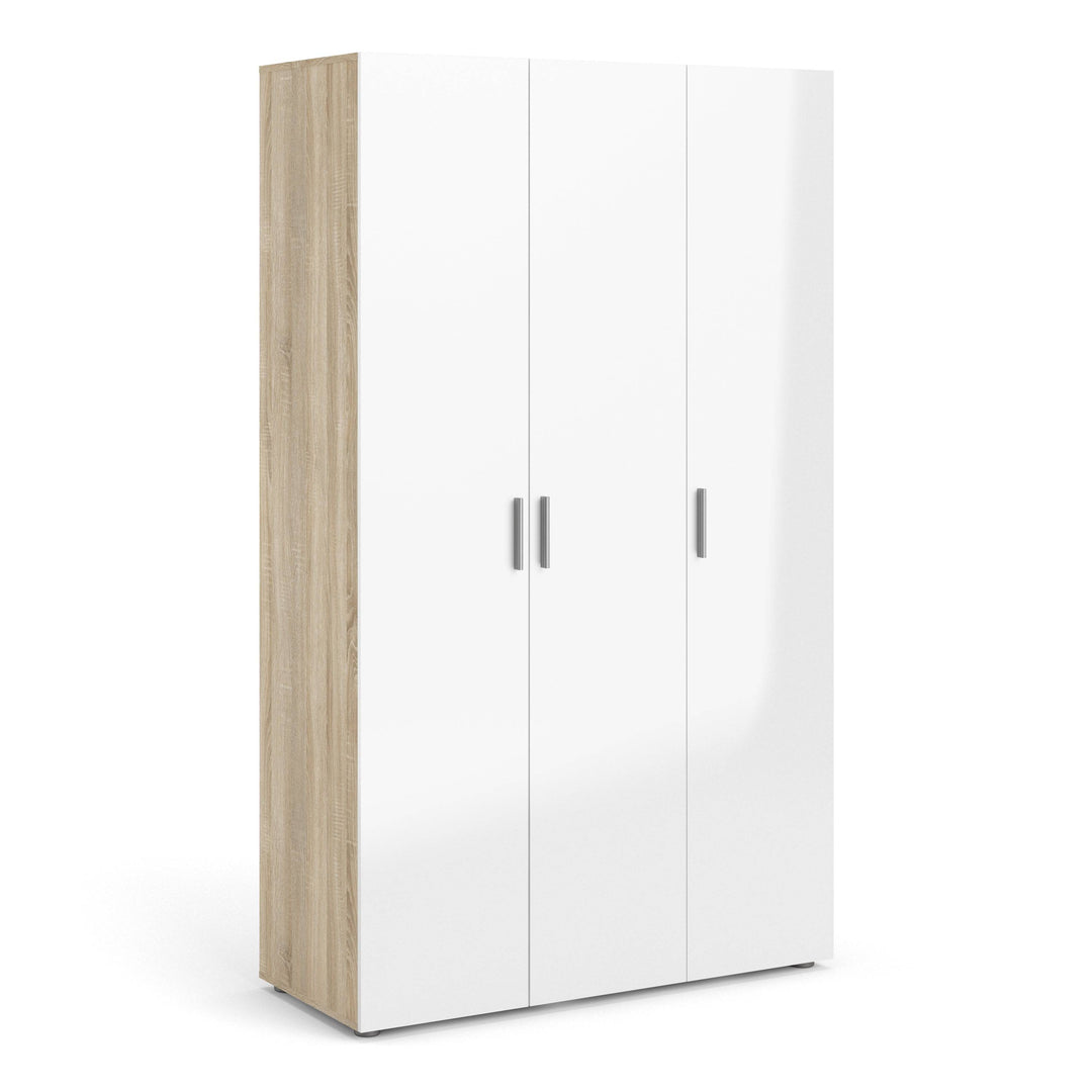 Pepe Wardrobe with 3 doors in Oak with White High Gloss - TidySpaces