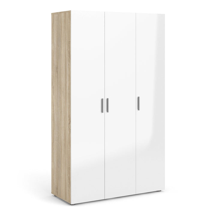Pepe Wardrobe with 3 doors in Oak with White High Gloss - TidySpaces
