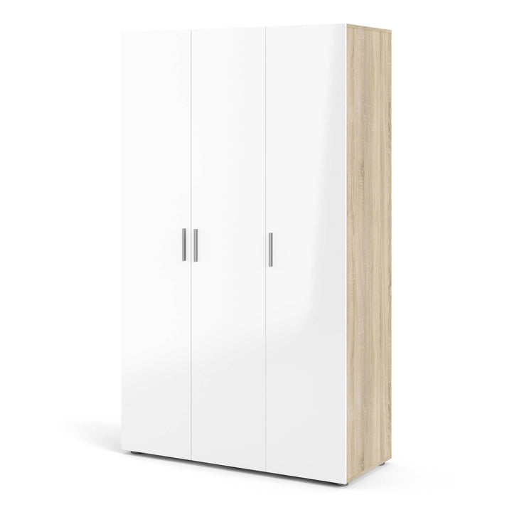 Pepe Wardrobe with 3 doors in Oak with White High Gloss - TidySpaces