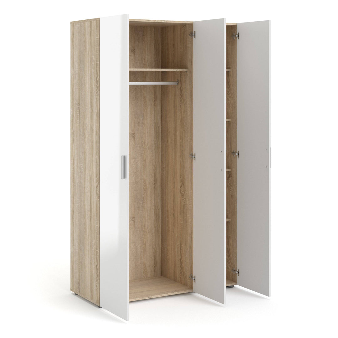 Pepe Wardrobe with 3 doors in Oak with White High Gloss - TidySpaces