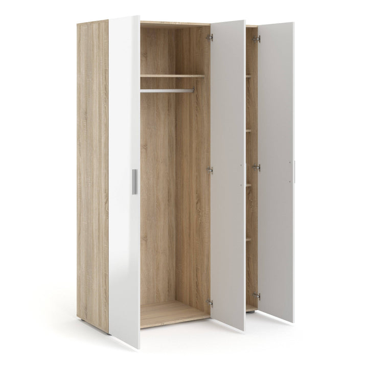 Pepe Wardrobe with 3 doors in Oak with White High Gloss - TidySpaces