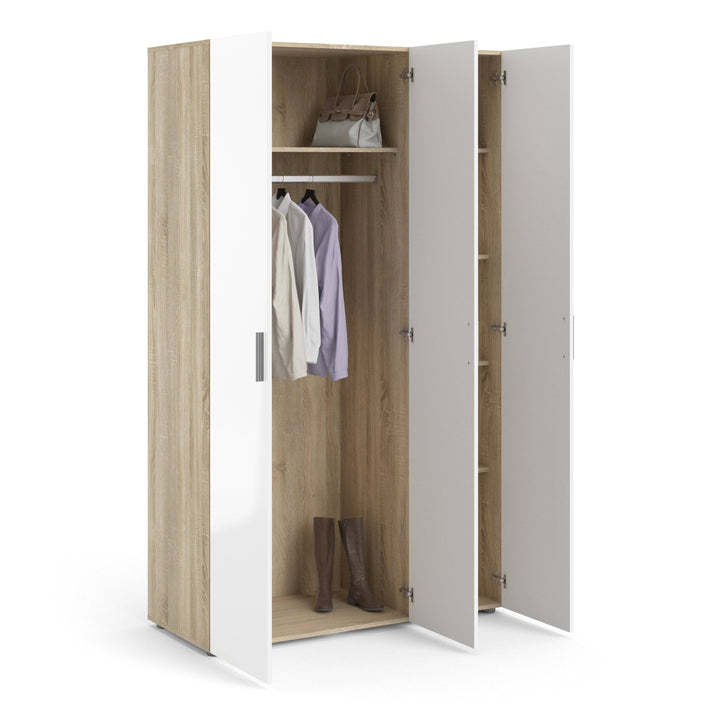 Pepe Wardrobe with 3 doors in Oak with White High Gloss - TidySpaces