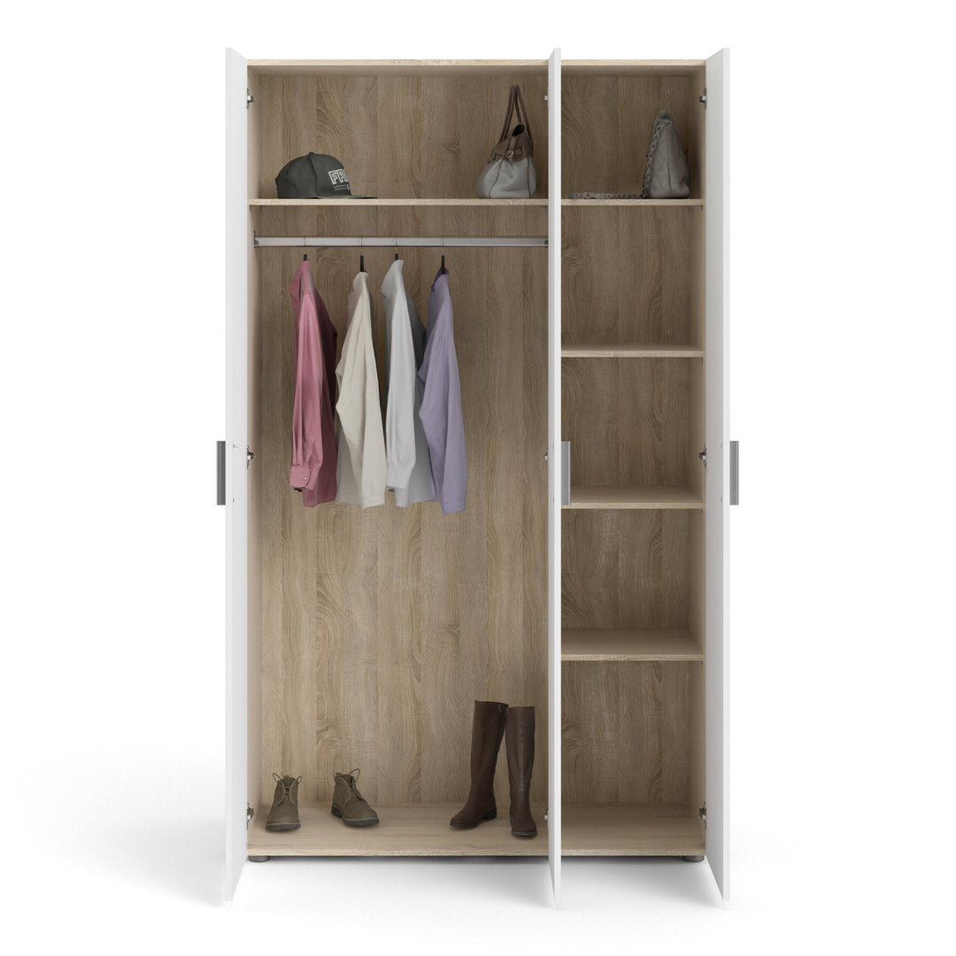 Pepe Wardrobe with 3 doors in Oak with White High Gloss - TidySpaces