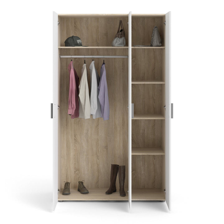 Pepe Wardrobe with 3 doors in Oak with White High Gloss - TidySpaces