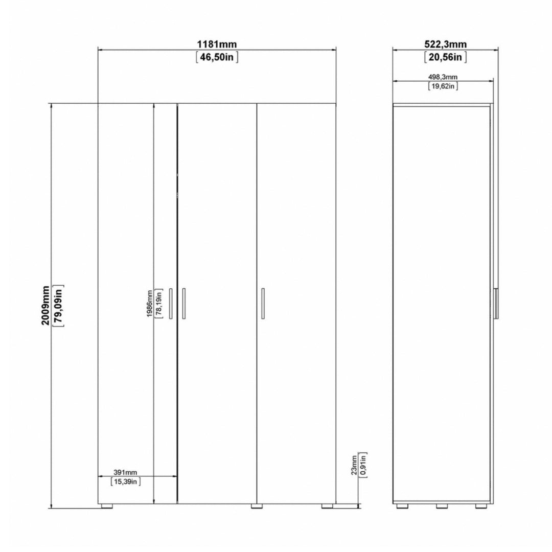 Pepe Wardrobe with 3 doors in Oak with White High Gloss - TidySpaces