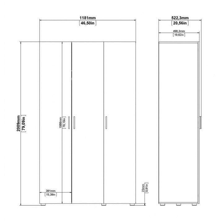 Pepe Wardrobe with 3 doors in Oak with White High Gloss - TidySpaces