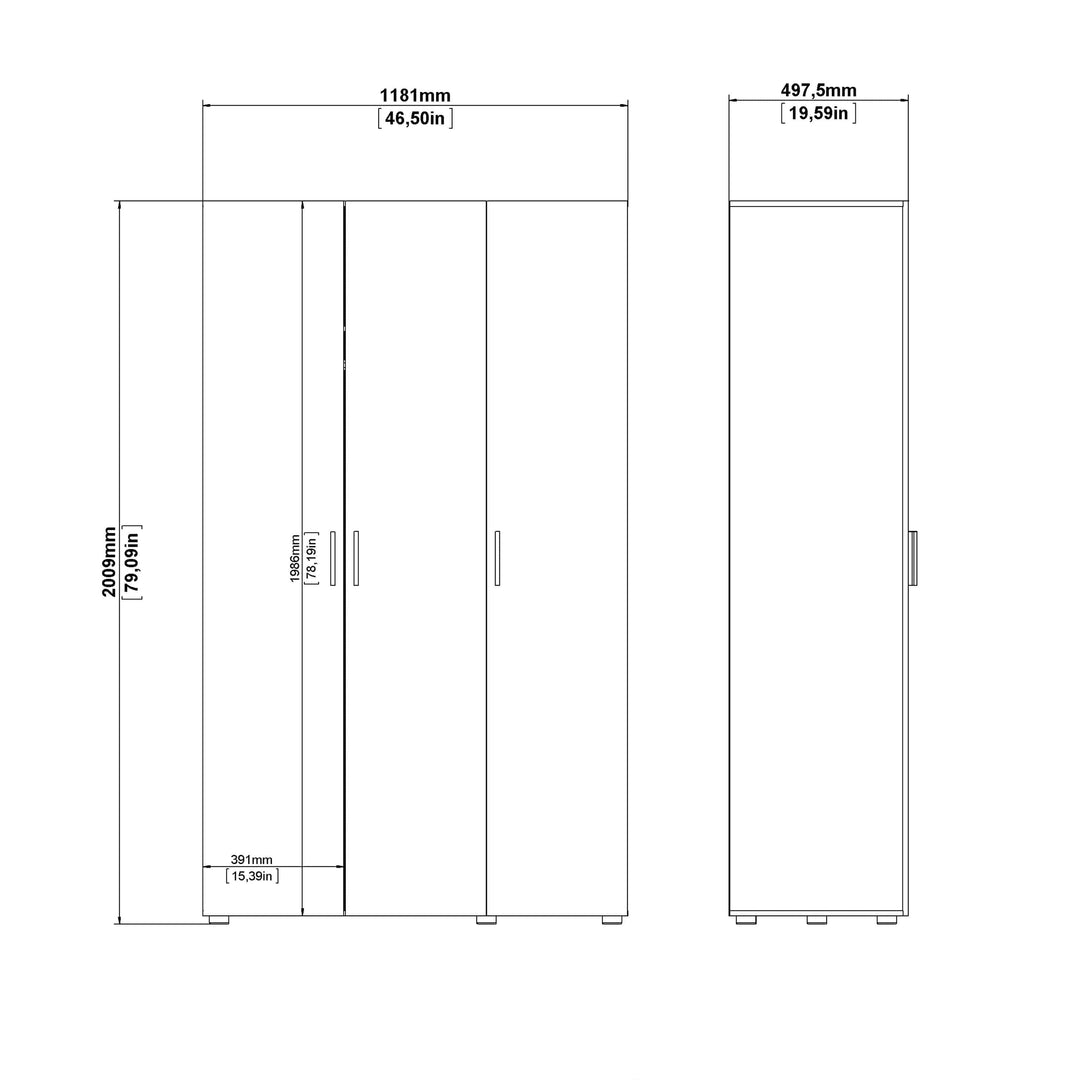 Pepe Wardrobe with 3 doors in White woodgrain - TidySpaces