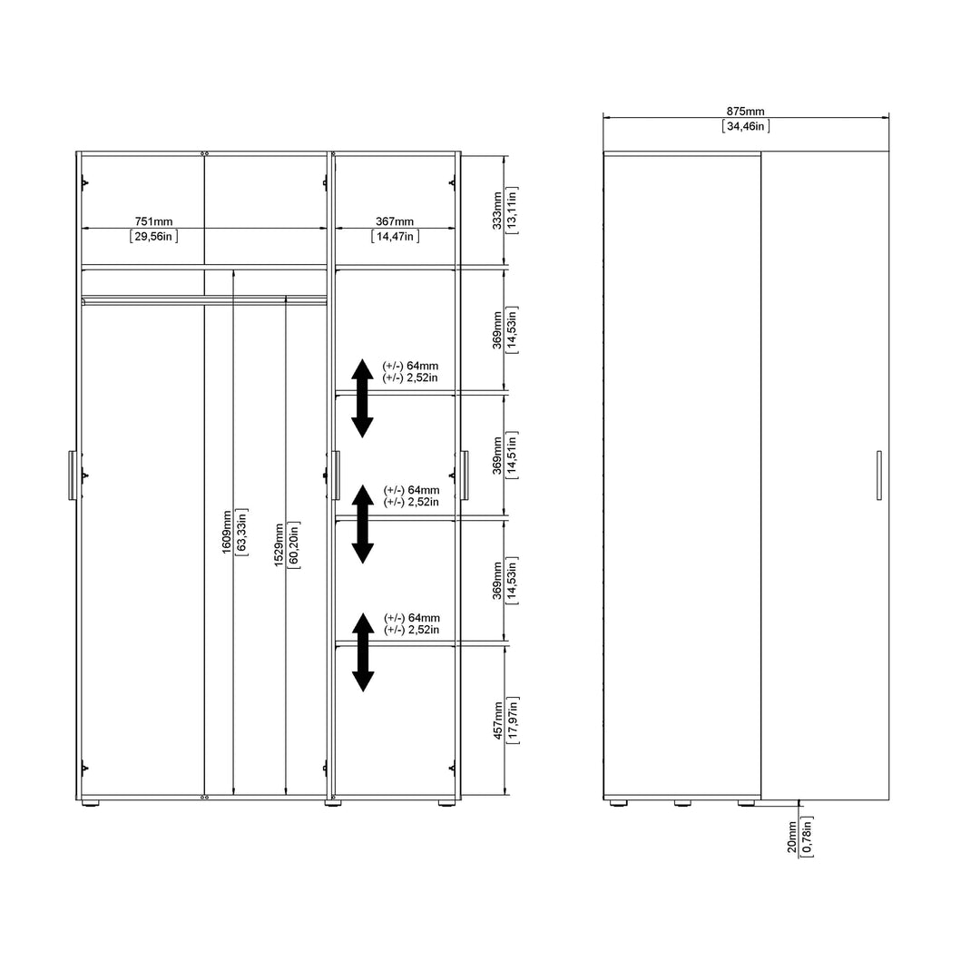 Pepe Wardrobe with 3 doors in White woodgrain - TidySpaces