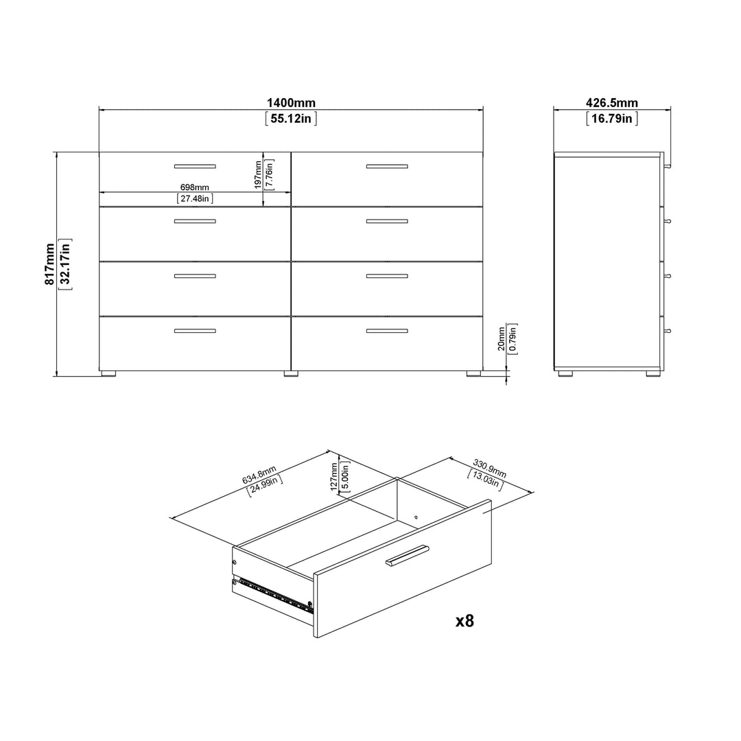 Pepe Wide Chest of 8 Drawers (4+4) in Black - TidySpaces