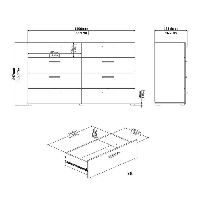 Pepe Wide Chest of 8 Drawers (4+4) in Black - TidySpaces