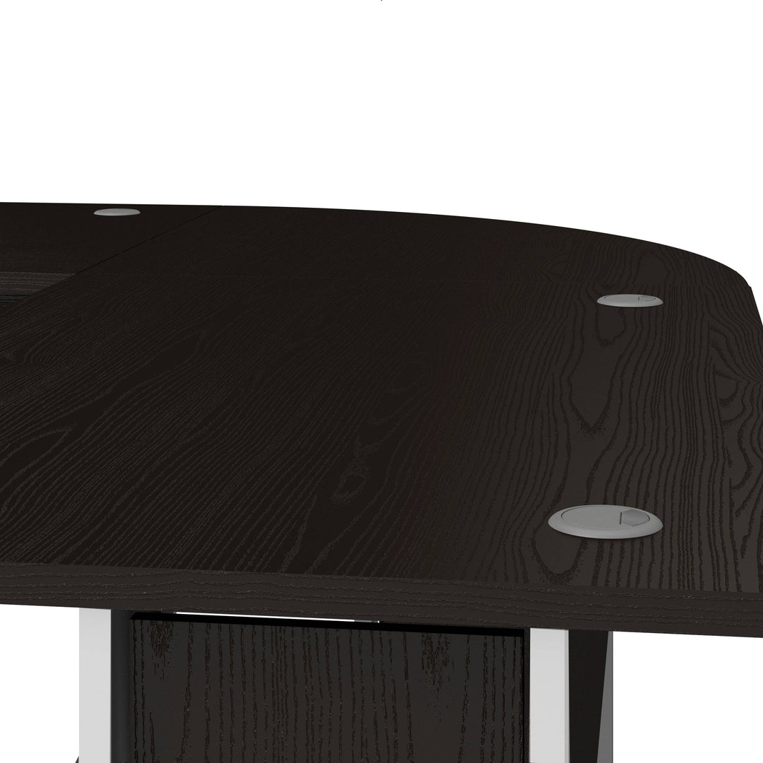 Prima Corner desk top in Black woodgrain with White legs - TidySpaces