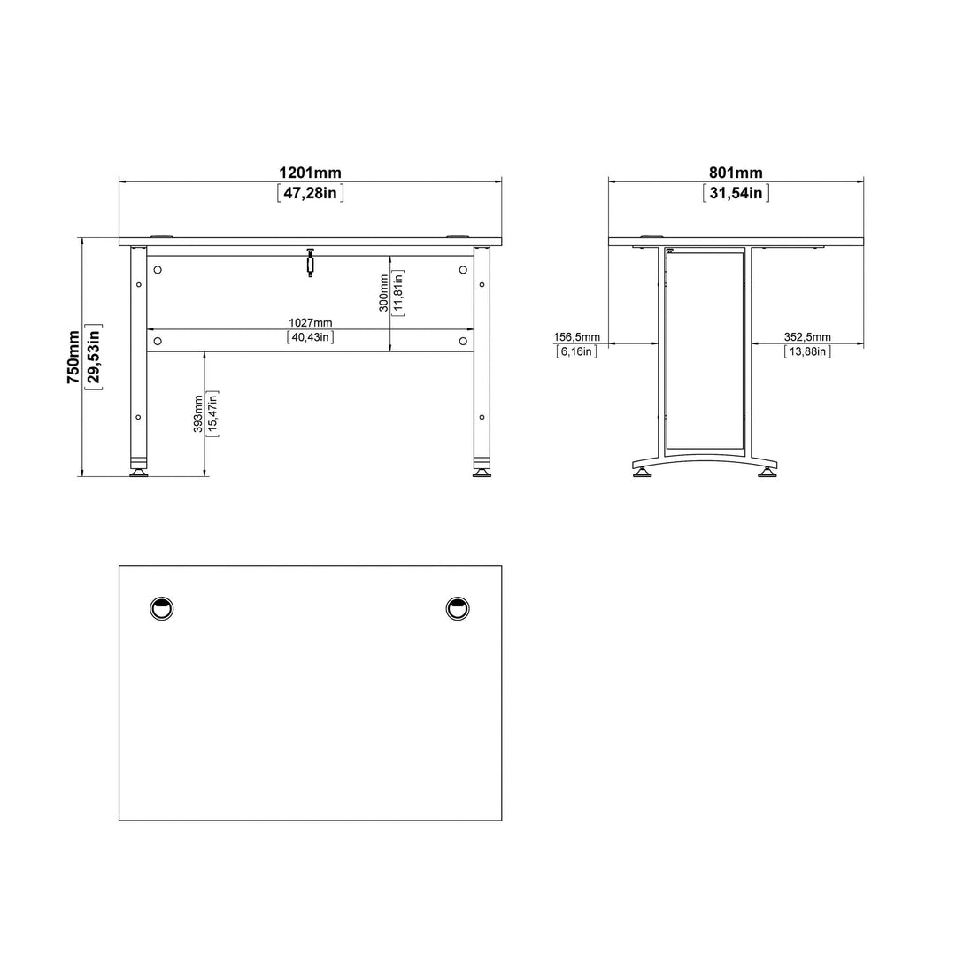 Prima Desk 120 cm in Oak with Silver grey steel legs - TidySpaces