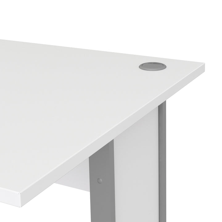 Prima Desk 120 cm in White with Silver grey steel legs