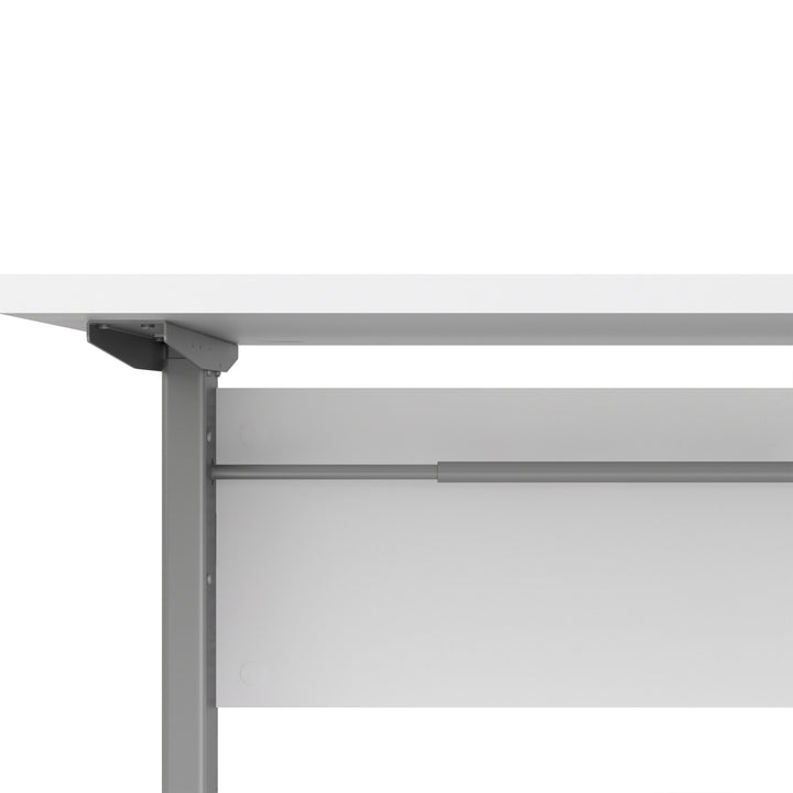 Prima Desk 150 cm in White with Height adjustable legs with electric control in Silver grey steel