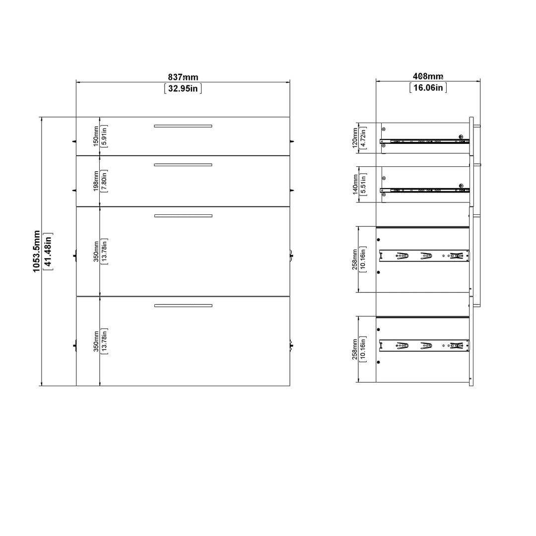 Prima Office Storage With 2 Drawers + 2 File Drawers In Black Woodgrain - TidySpaces