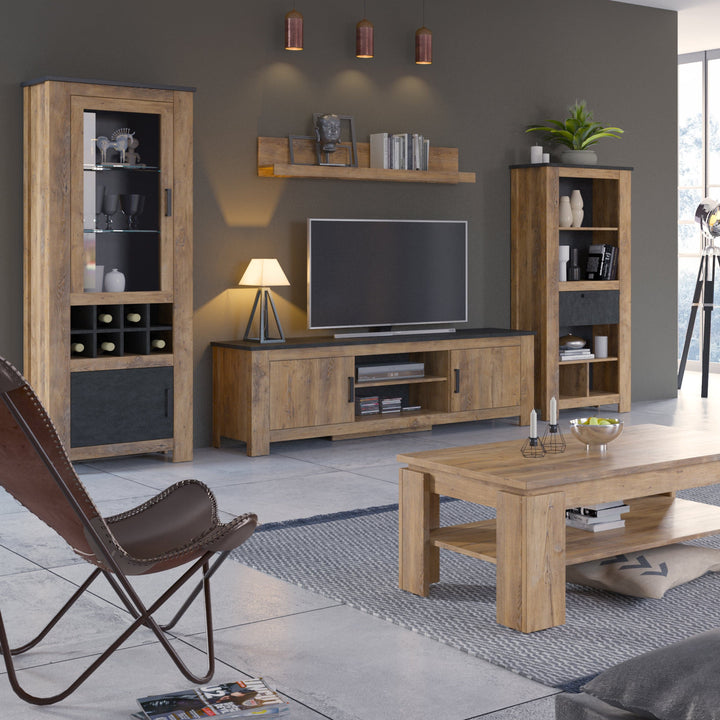 Rapallo 2 door 189 cm wide TV cabinet in Chestnut and Matera Grey - TidySpaces