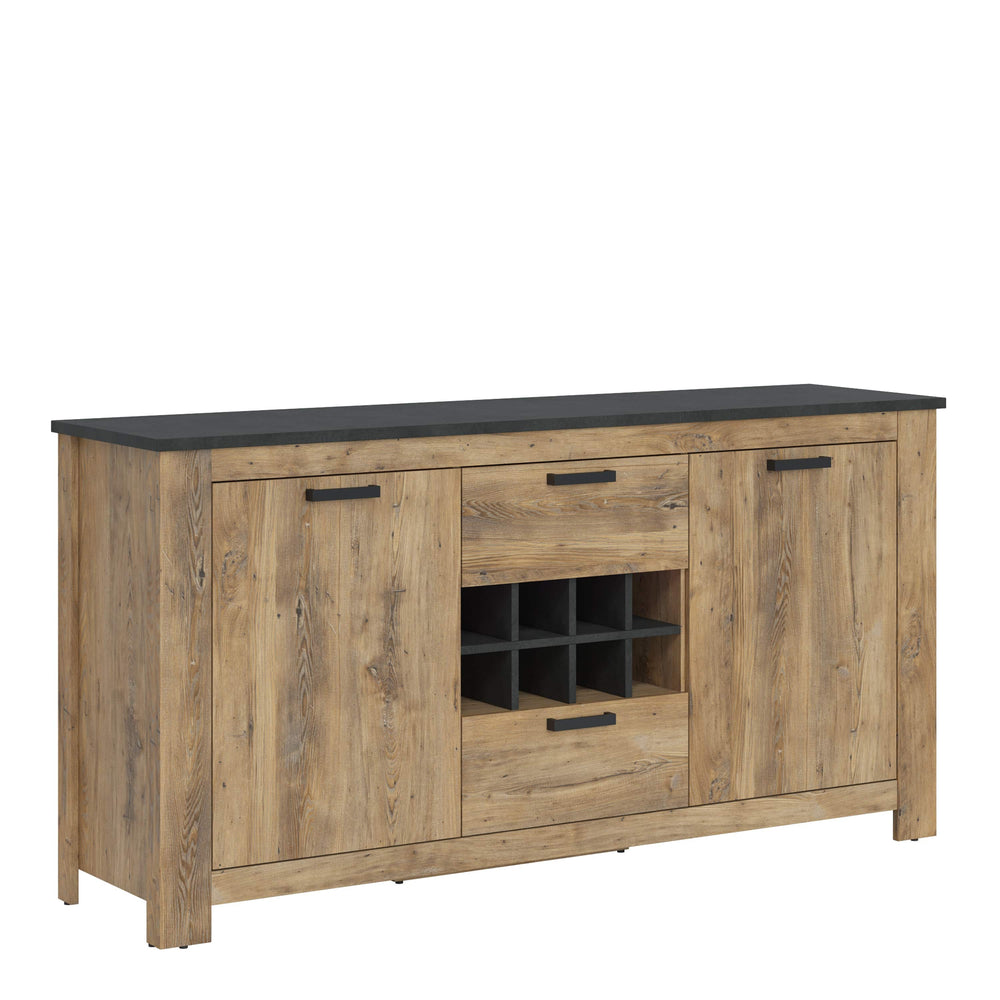 Rapallo 2 door 2 drawer sideboard with wine rack in Chestnut and Matera Grey - TidySpaces
