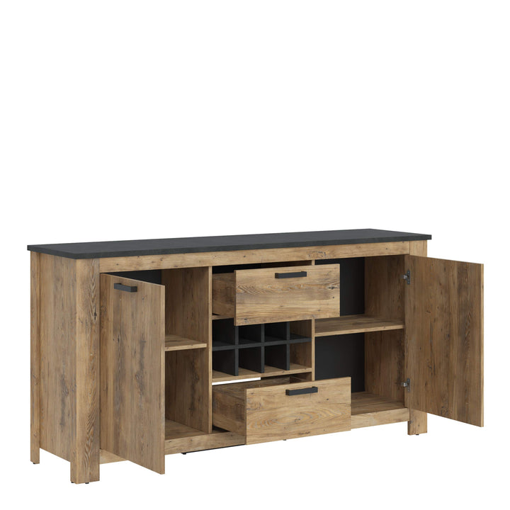 Rapallo 2 door 2 drawer sideboard with wine rack in Chestnut and Matera Grey - TidySpaces