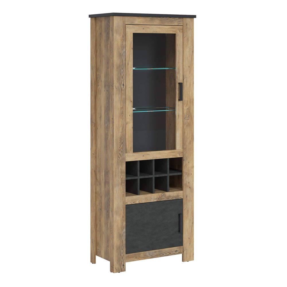 Rapallo 2 door display cabinet with wine rack in Chestnut and Matera Grey - TidySpaces