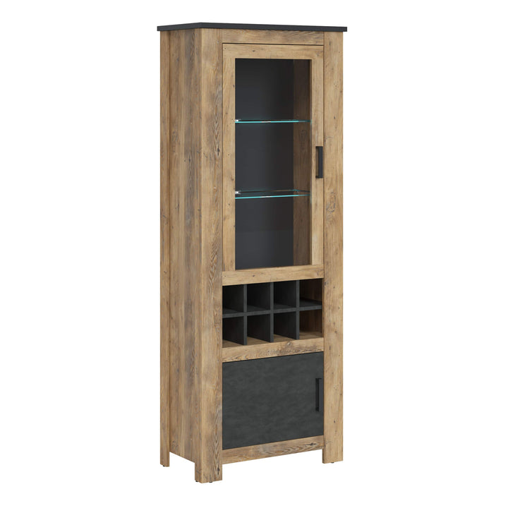 Rapallo 2 door display cabinet with wine rack in Chestnut and Matera Grey - TidySpaces