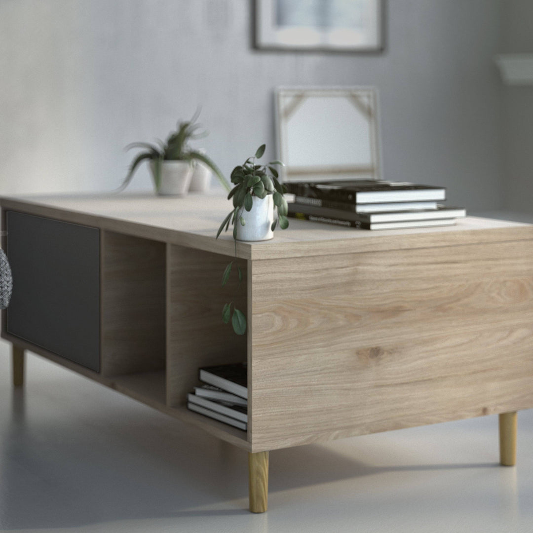 Rome Coffee Table with sliding top in Jackson Hickory Oak with Matt Black - TidySpaces