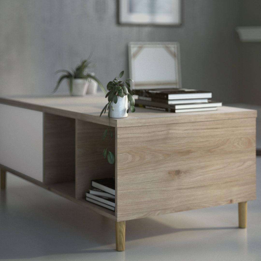 Rome Coffee Table with sliding top in Jackson Hickory Oak with Matt White - TidySpaces