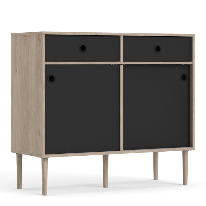 Rome Sideboard 2 Sliding Doors + 2 Drawers in Jackson Hickory Oak with Matt Black - TidySpaces