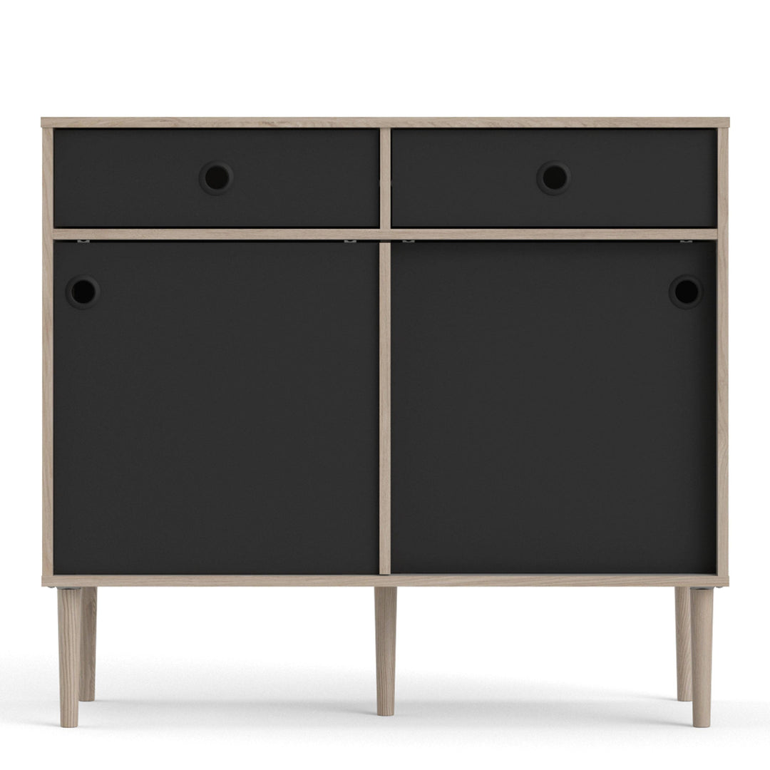 Rome Sideboard 2 Sliding Doors + 2 Drawers in Jackson Hickory Oak with Matt Black - TidySpaces