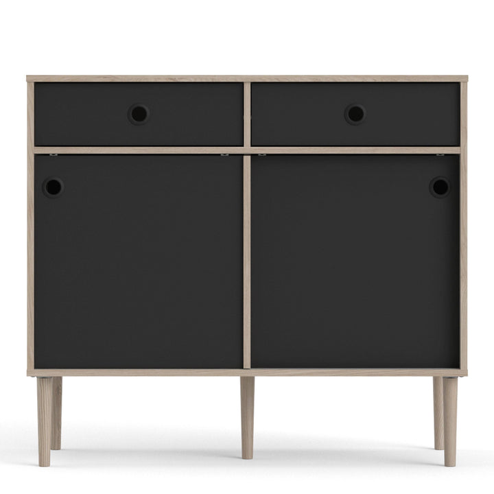 Rome Sideboard 2 Sliding Doors + 2 Drawers in Jackson Hickory Oak with Matt Black - TidySpaces