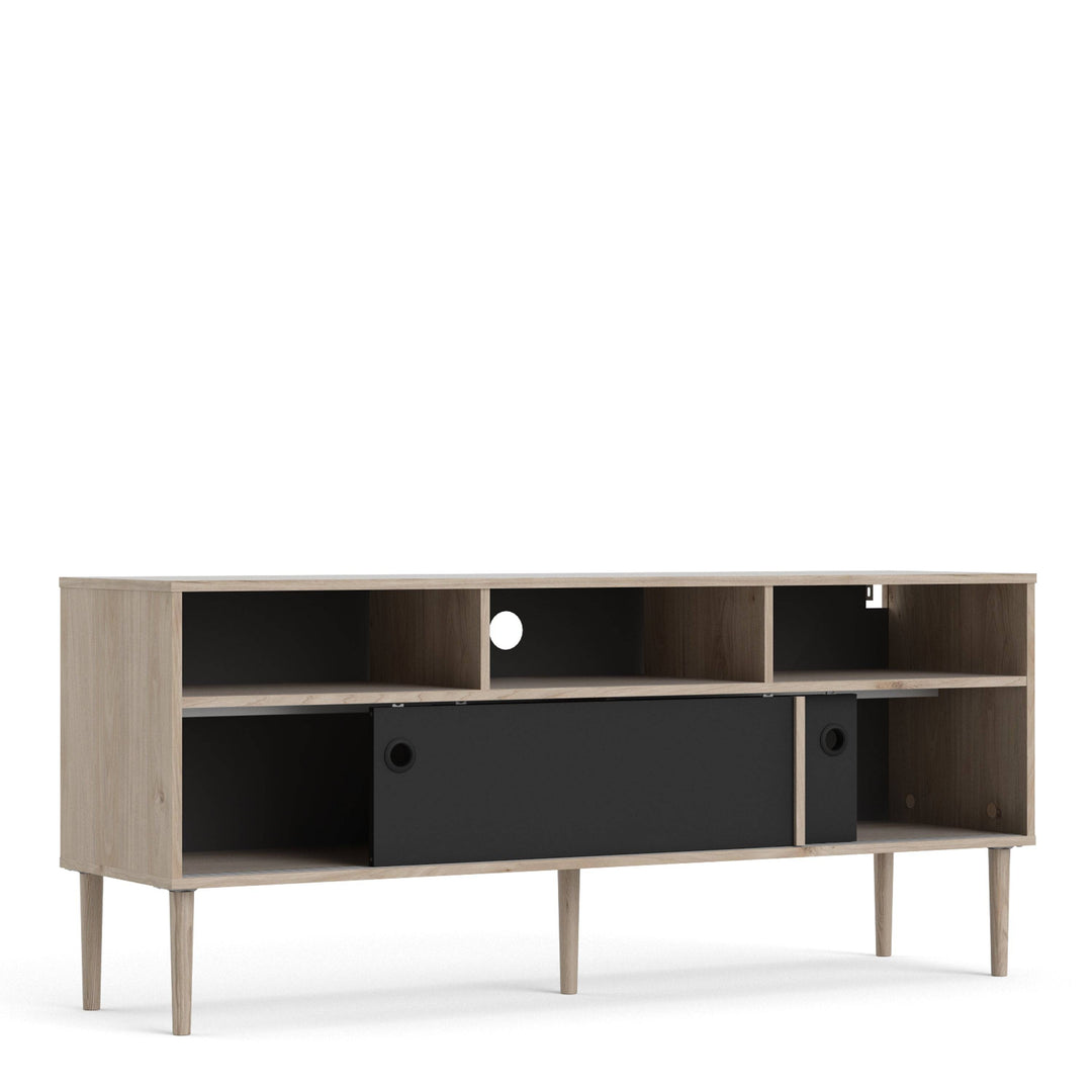 Rome TV-unit 2 Sliding Doors in Jackson Hickory Oak with Matt Black - TidySpaces