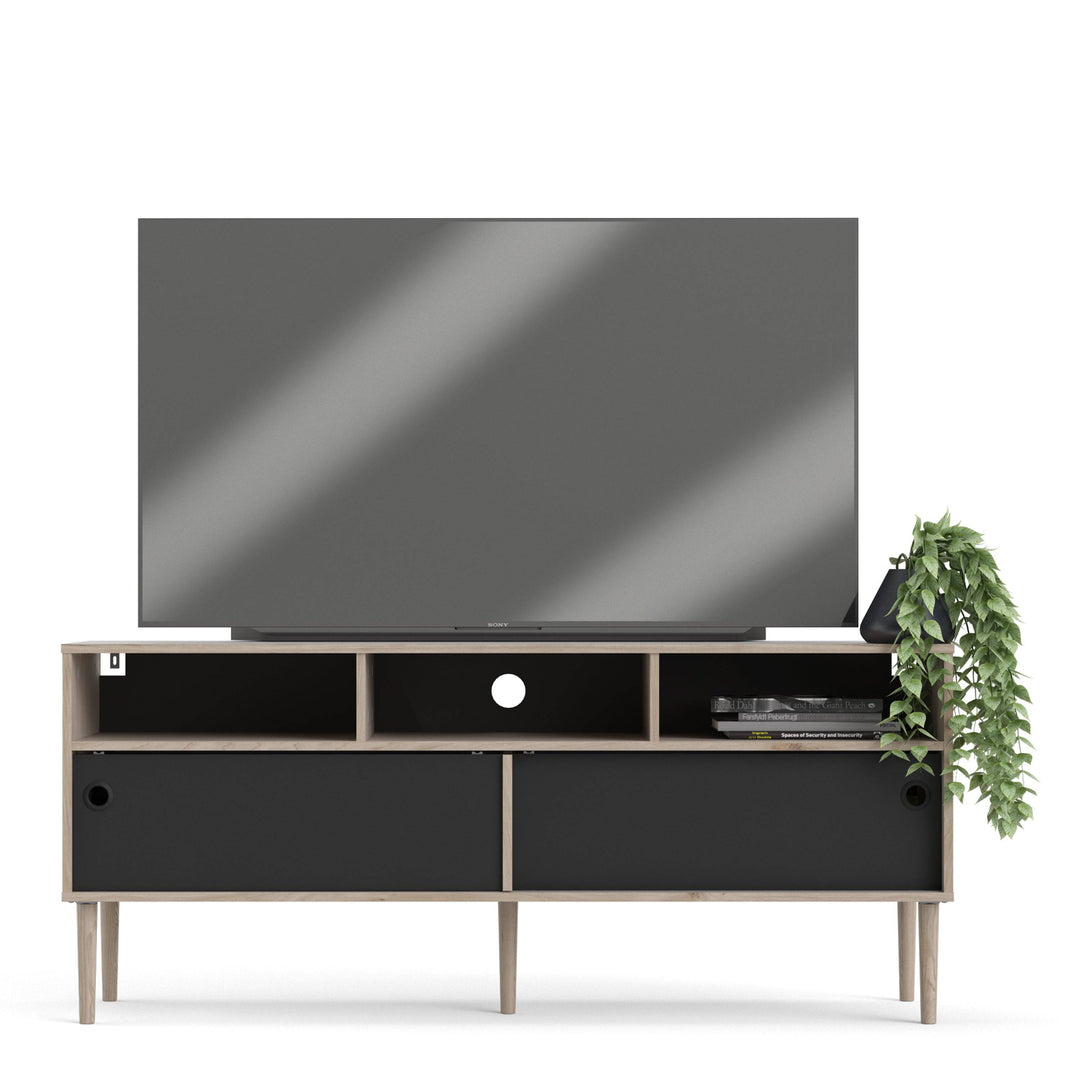 Rome TV-unit 2 Sliding Doors in Jackson Hickory Oak with Matt Black - TidySpaces