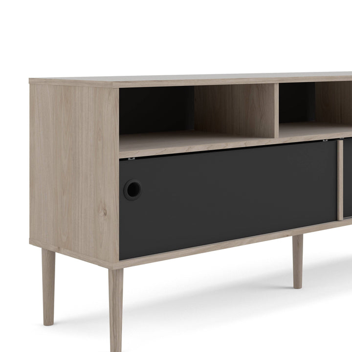 Rome TV-unit 2 Sliding Doors in Jackson Hickory Oak with Matt Black - TidySpaces